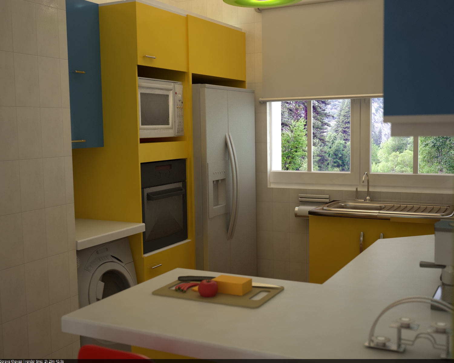 Mumbai kitchen — appliance column with microwave and oven, refrigerator zone and sink counter