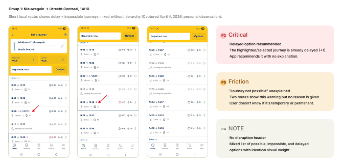 Group 1 audit screenshots, Nieuwegein to Utrecht Centraal