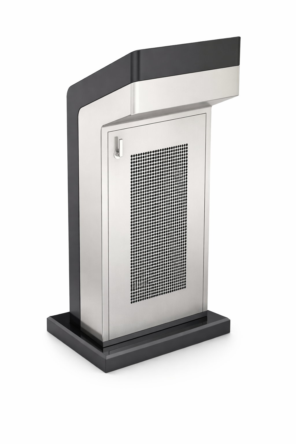 Kiosk rear service door, closed, with lock and perforated ventilation panel