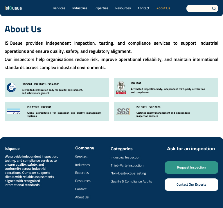 About Us page, tablet view