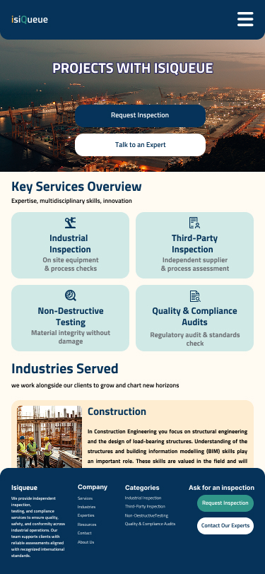 ISIQueue homepage, mobile view