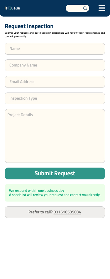 Request Inspection form, mobile view