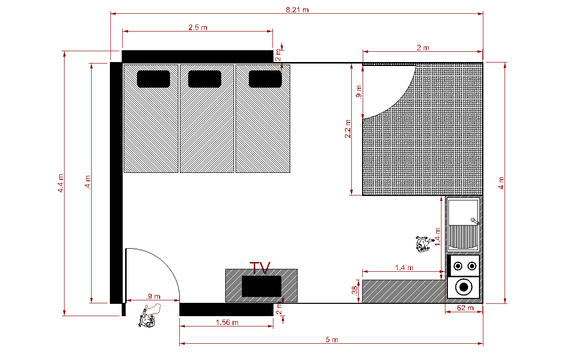 Floor plan of a single rest module