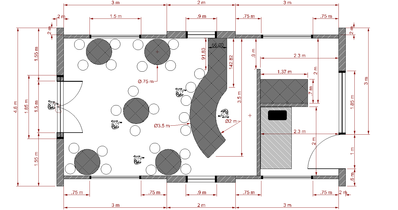 Restaurant floor plan with seating layout
