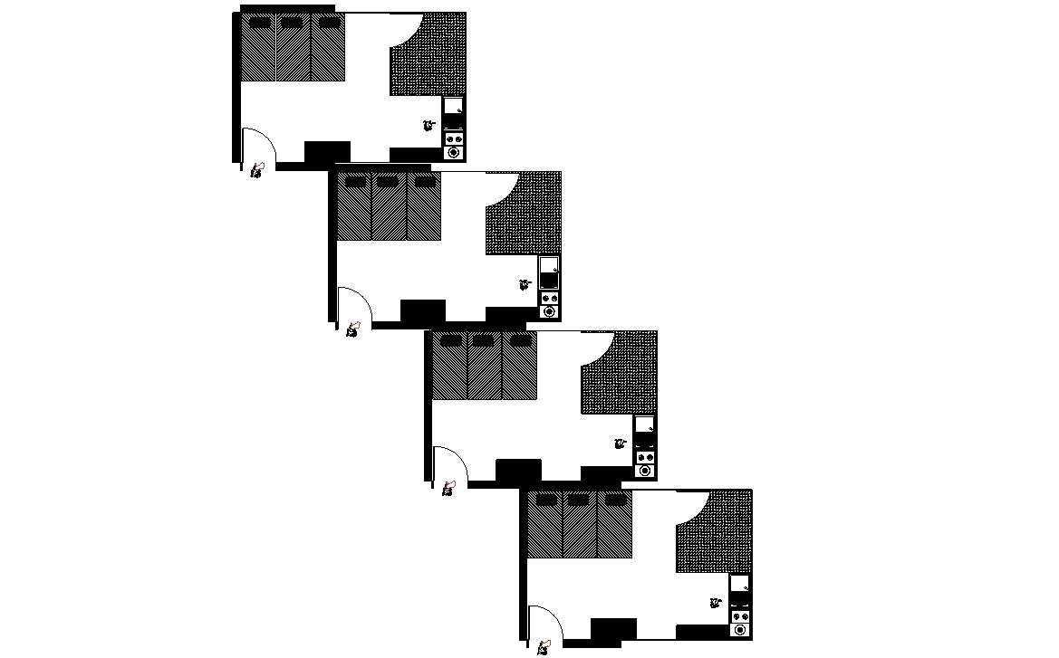 Staggered plan of four rest units