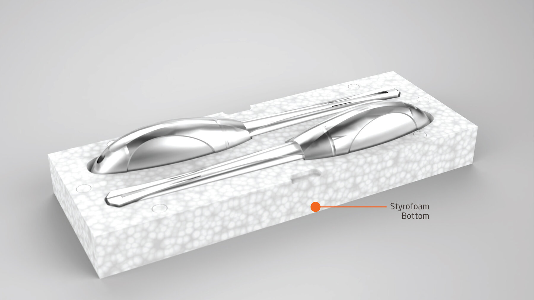 Styrofoam insert shaped to hold the gate opener's silver mechanical arms