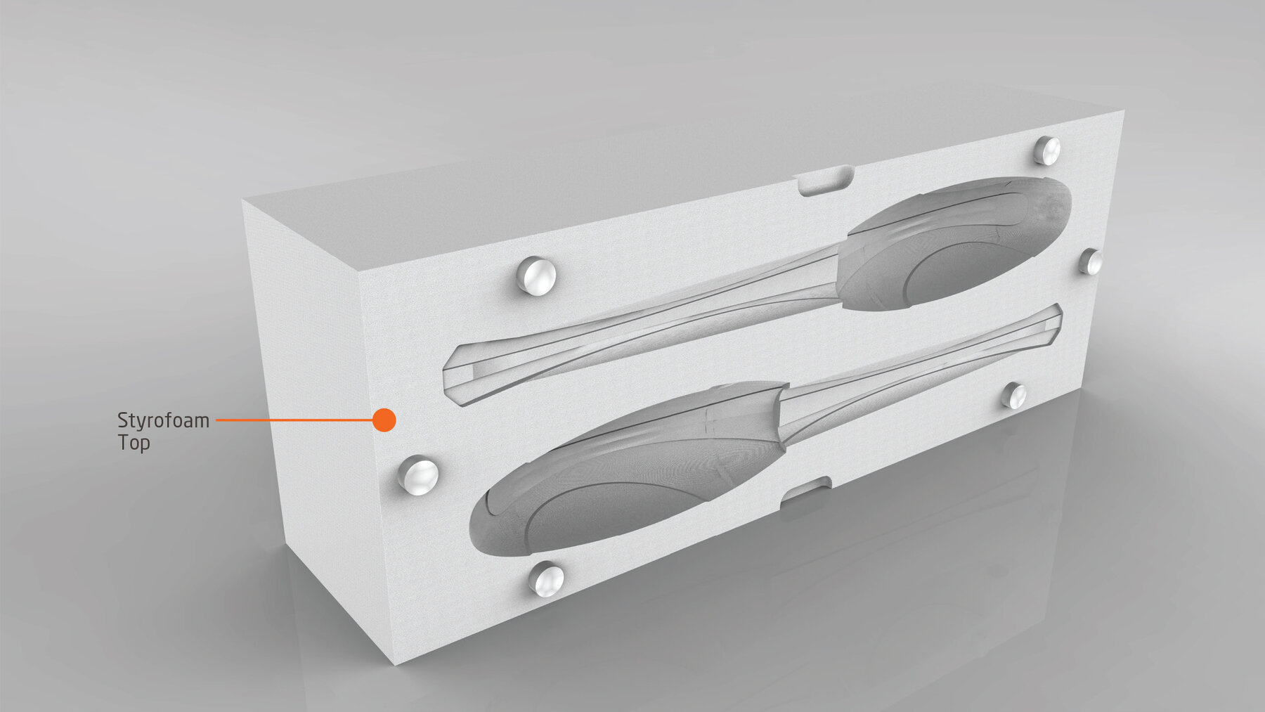 Styrofoam top insert with cutouts matching the shape of the gate opener arms